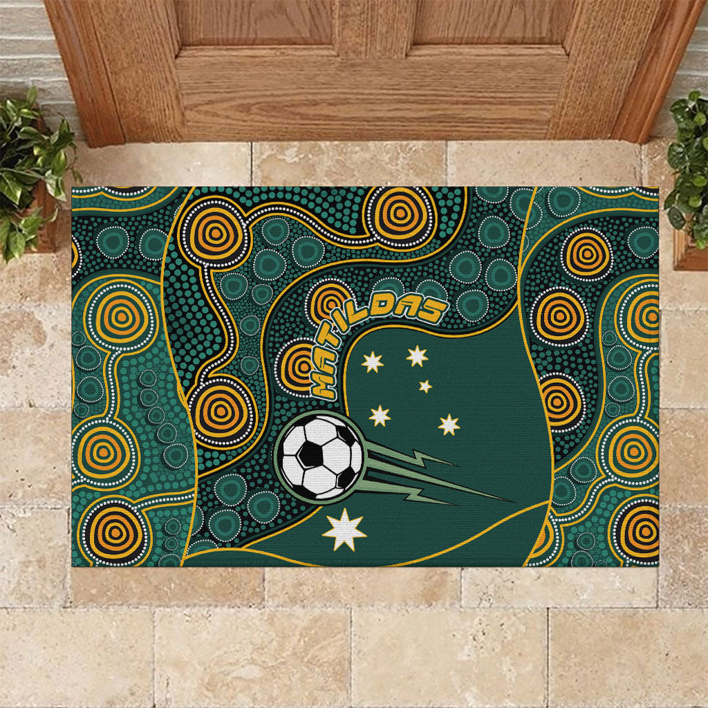 Matildas Game On Rubber Doormat Indigenous Dot Art Soccer Ball With Southern Cross Stars