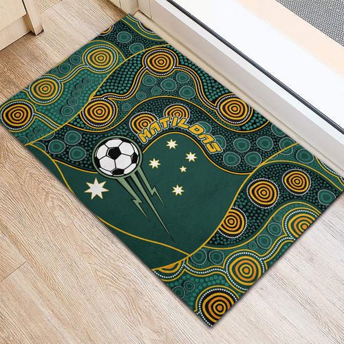 Matildas Game On Rubber Doormat Indigenous Dot Art Soccer Ball With Southern Cross Stars