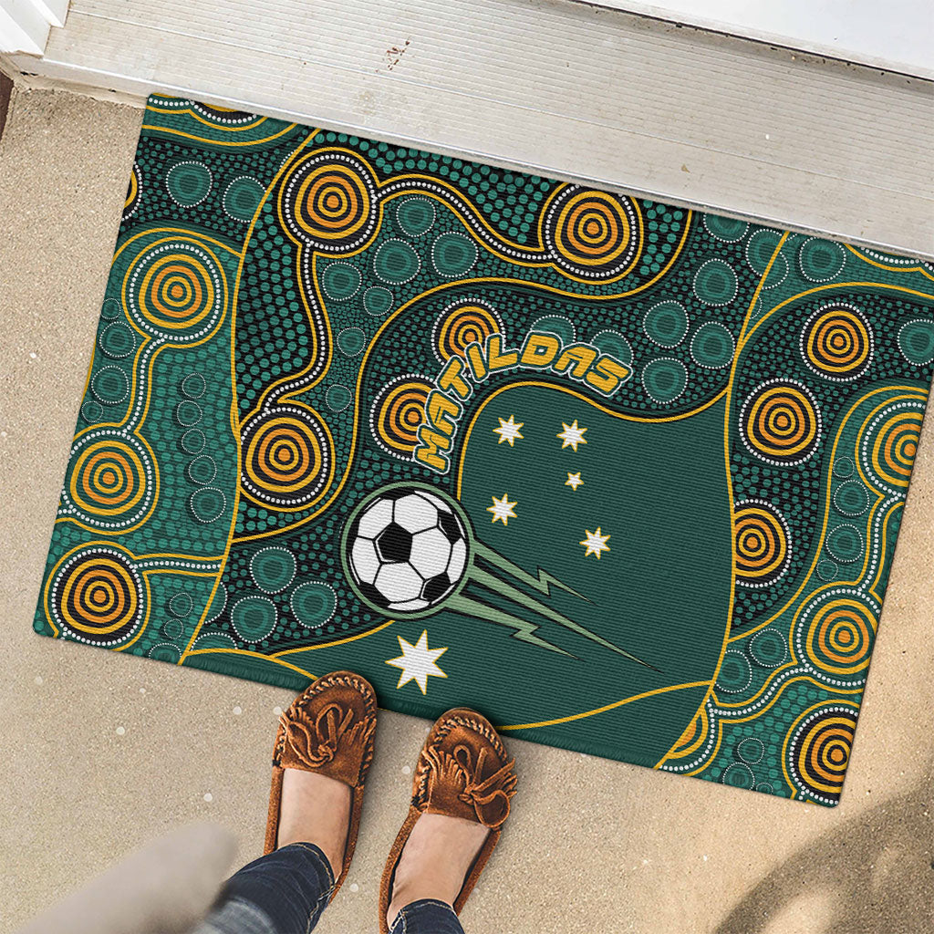 Matildas Game On Rubber Doormat Indigenous Dot Art Soccer Ball With Southern Cross Stars
