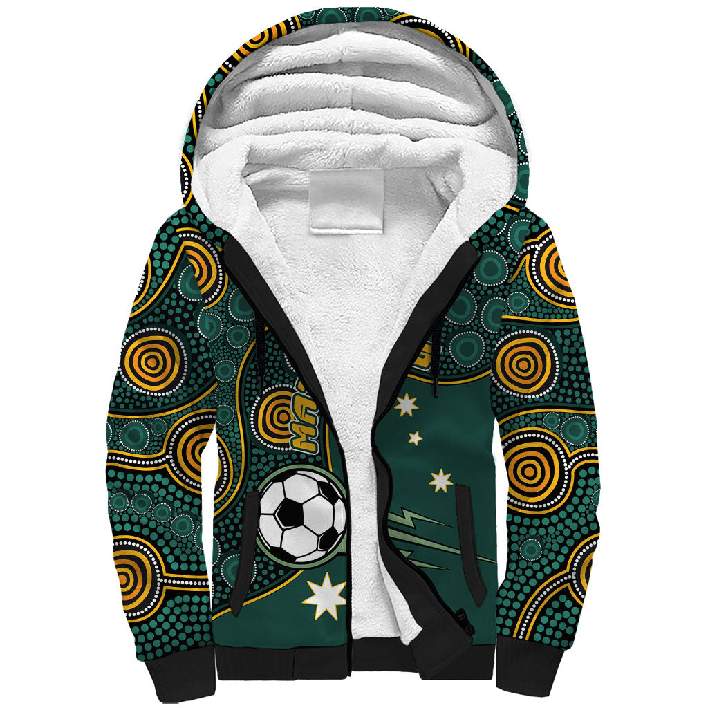 Matildas Game On Sherpa Hoodie Indigenous Dot Art Soccer Ball With Southern Cross Stars