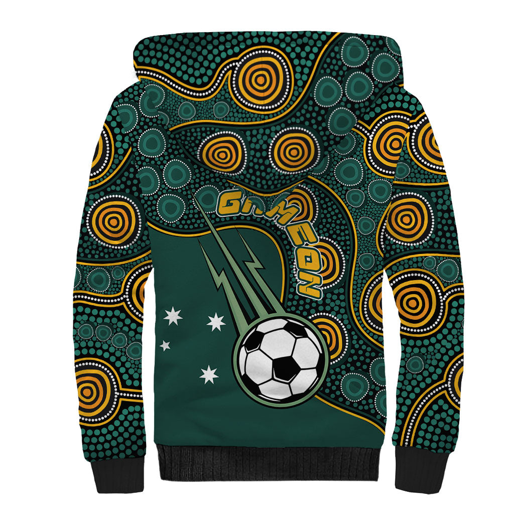 Matildas Game On Sherpa Hoodie Indigenous Dot Art Soccer Ball With Southern Cross Stars