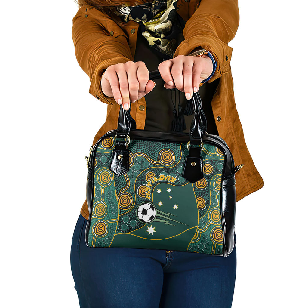 Matildas Game On Shoulder Handbag Indigenous Dot Art Soccer Ball With Southern Cross Stars