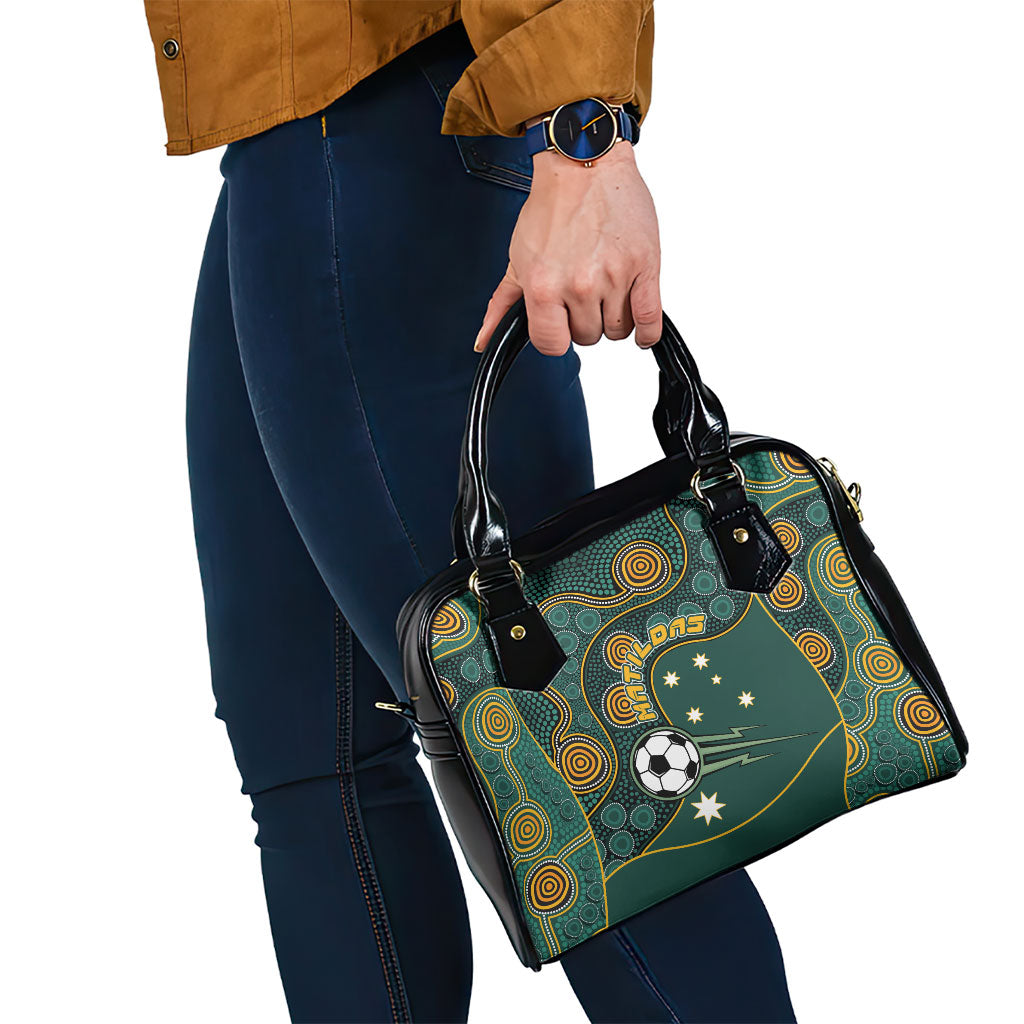 Matildas Game On Shoulder Handbag Indigenous Dot Art Soccer Ball With Southern Cross Stars