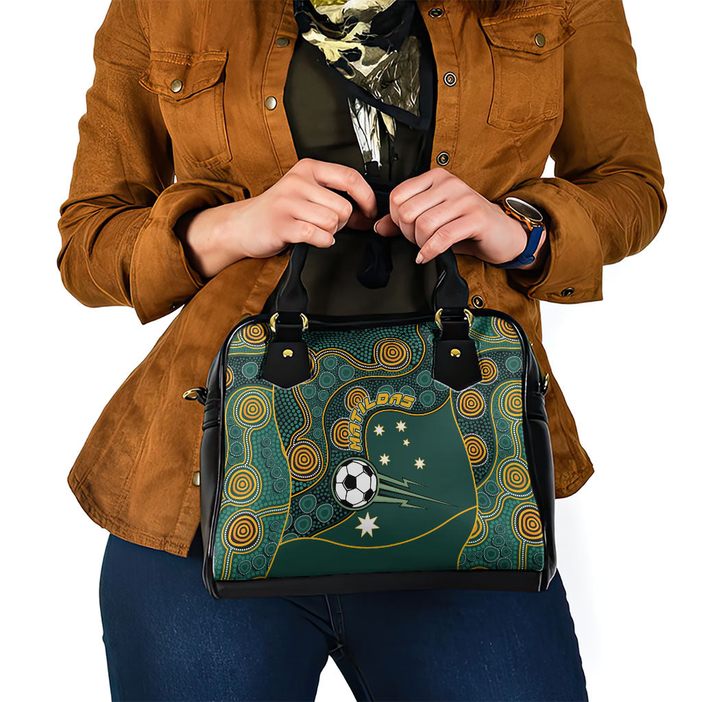 Matildas Game On Shoulder Handbag Indigenous Dot Art Soccer Ball With Southern Cross Stars