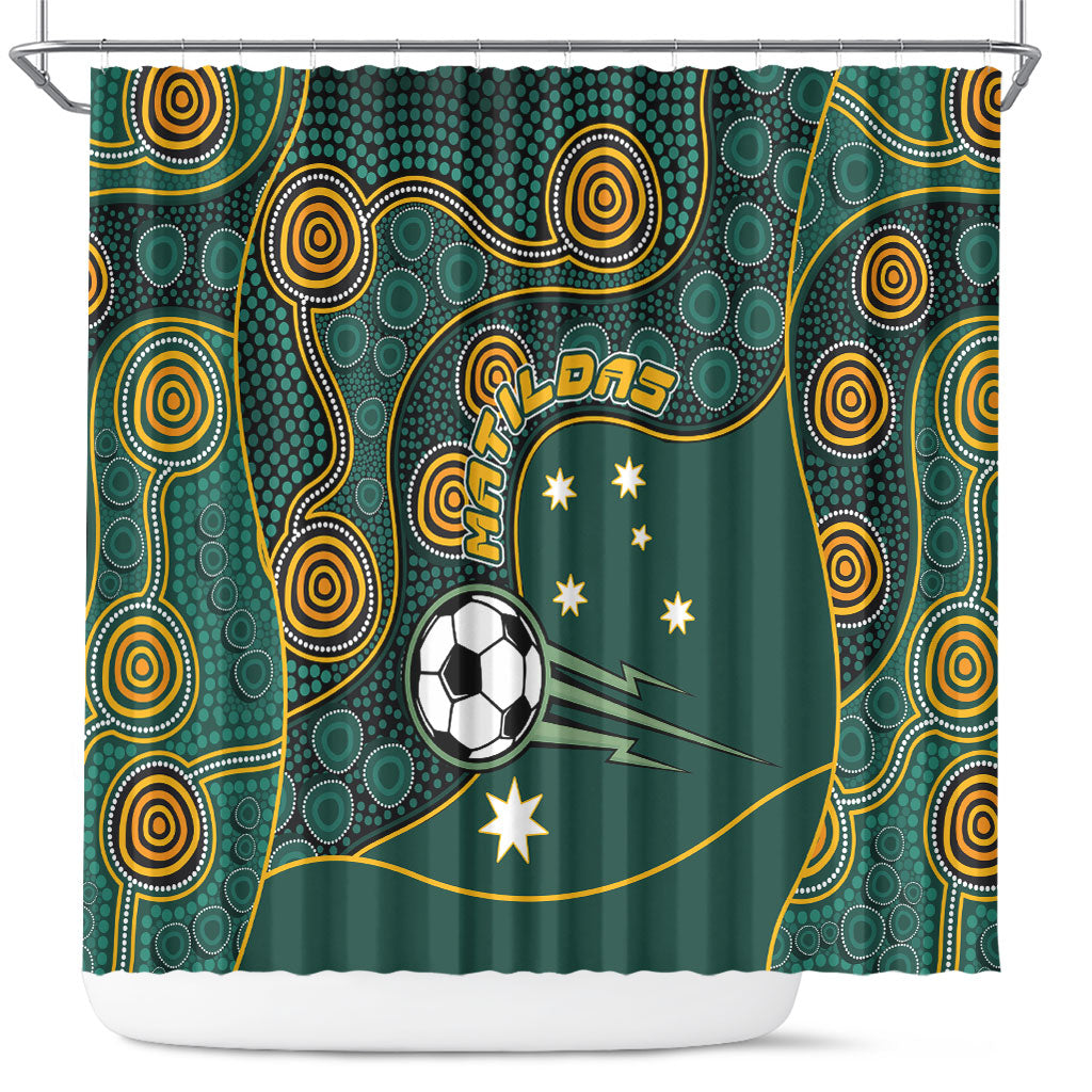 Matildas Game On Shower Curtain Indigenous Dot Art Soccer Ball With Southern Cross Stars