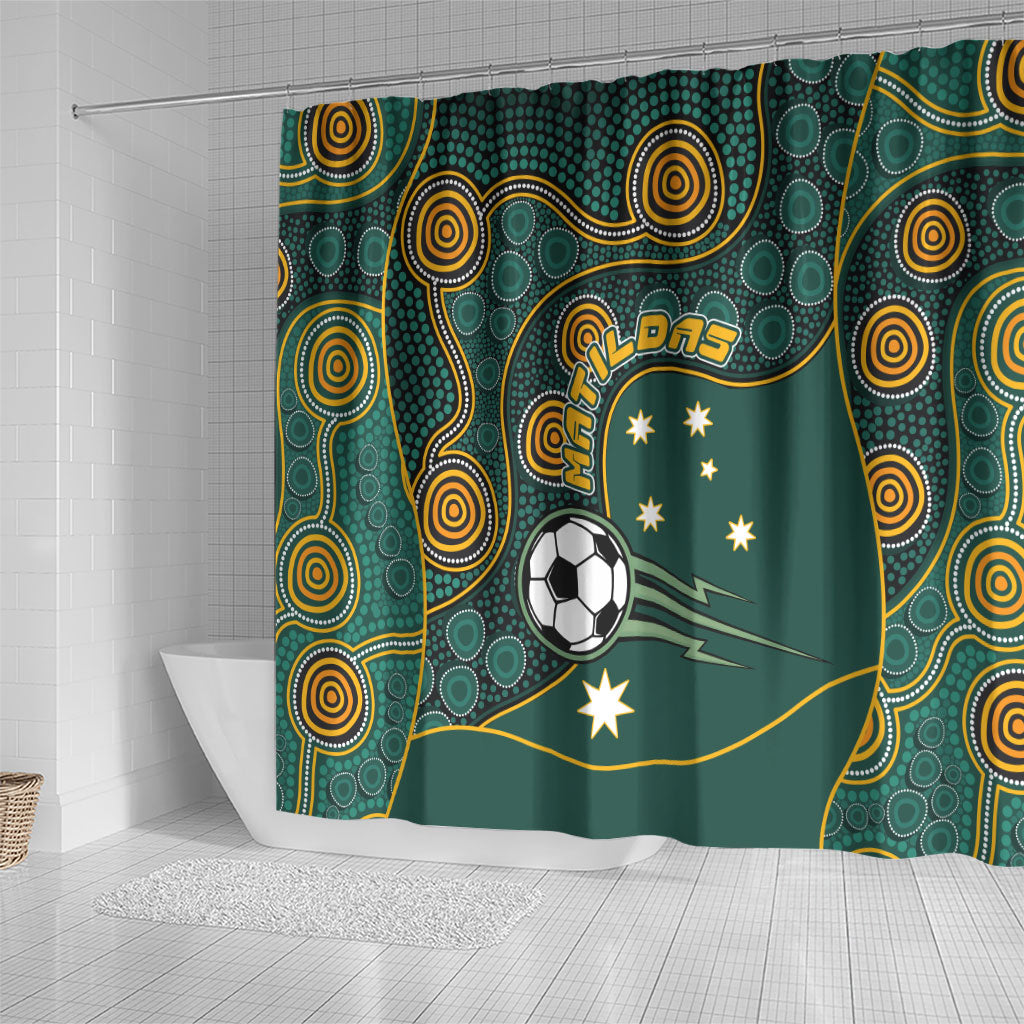 Matildas Game On Shower Curtain Indigenous Dot Art Soccer Ball With Southern Cross Stars