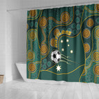 Matildas Game On Shower Curtain Indigenous Dot Art Soccer Ball With Southern Cross Stars