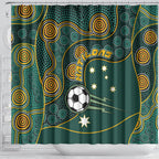 Matildas Game On Shower Curtain Indigenous Dot Art Soccer Ball With Southern Cross Stars