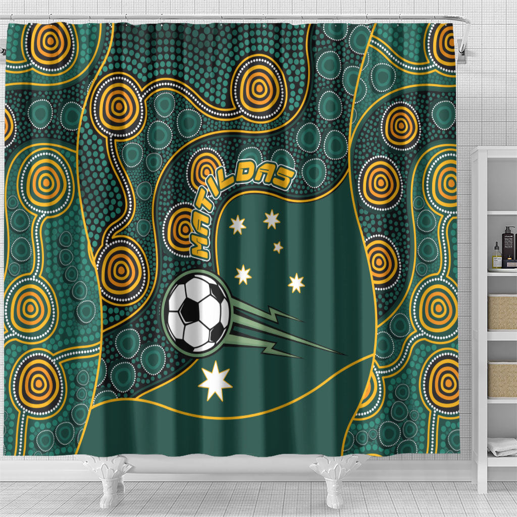 Matildas Game On Shower Curtain Indigenous Dot Art Soccer Ball With Southern Cross Stars