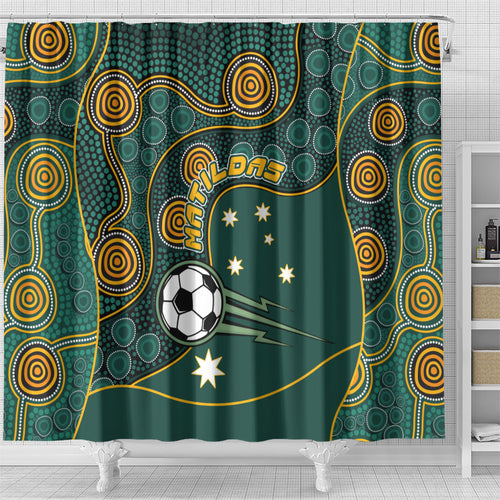 Matildas Game On Shower Curtain Indigenous Dot Art Soccer Ball With Southern Cross Stars