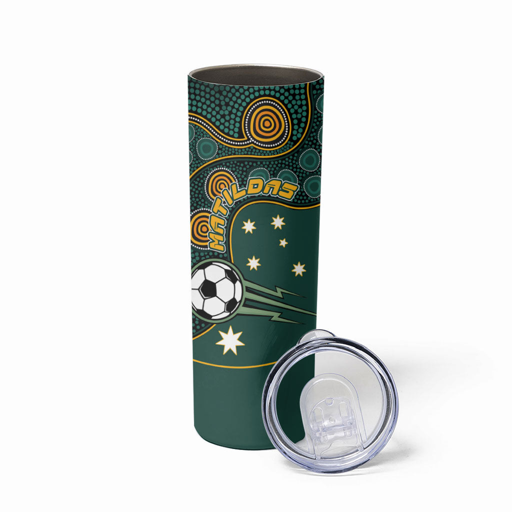 Matildas Game On Skinny Tumbler Indigenous Dot Art Soccer Ball With Southern Cross Stars
