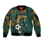 Matildas Game On Sleeve Zip Bomber Jacket Indigenous Dot Art Soccer Ball With Southern Cross Stars