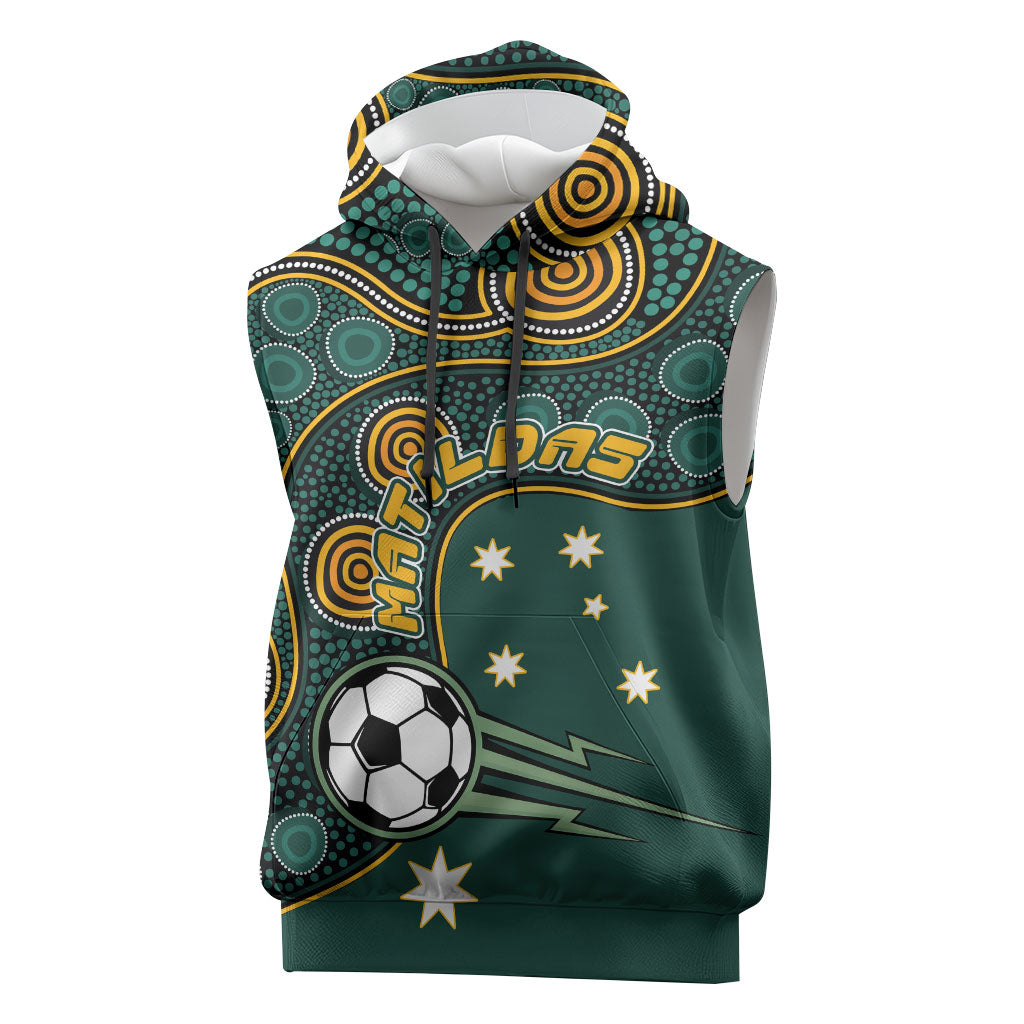 Matildas Game On Sleeveless Hoodie Indigenous Dot Art Soccer Ball With Southern Cross Stars