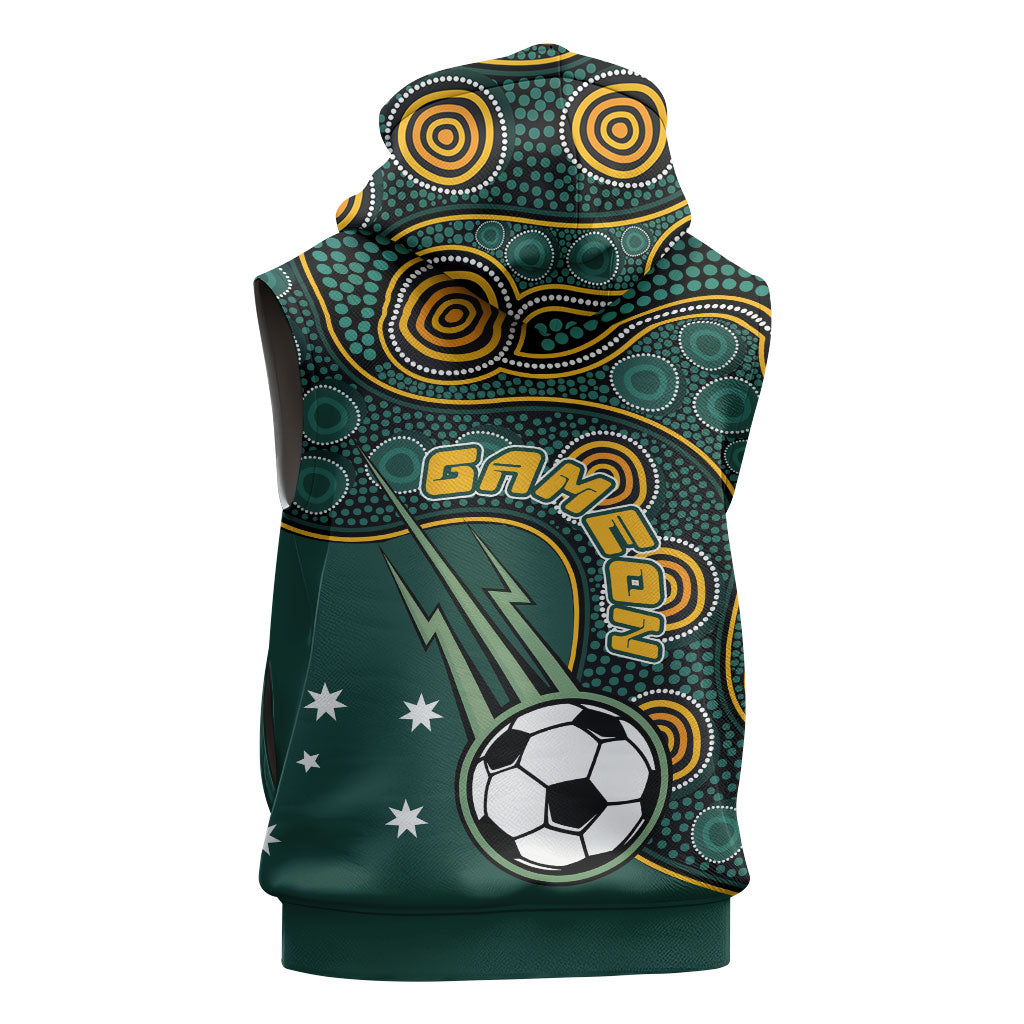 Matildas Game On Sleeveless Hoodie Indigenous Dot Art Soccer Ball With Southern Cross Stars
