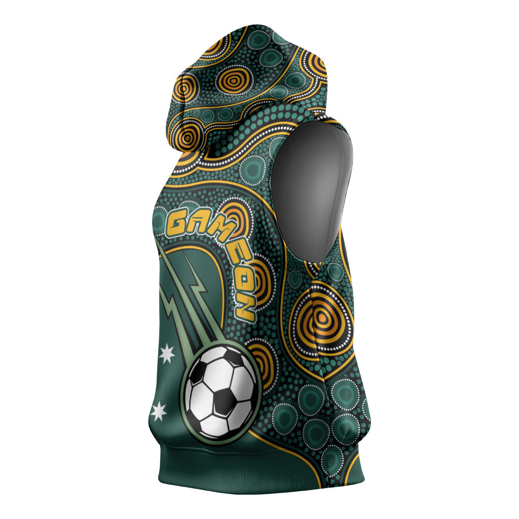 Matildas Game On Sleeveless Hoodie Indigenous Dot Art Soccer Ball With Southern Cross Stars