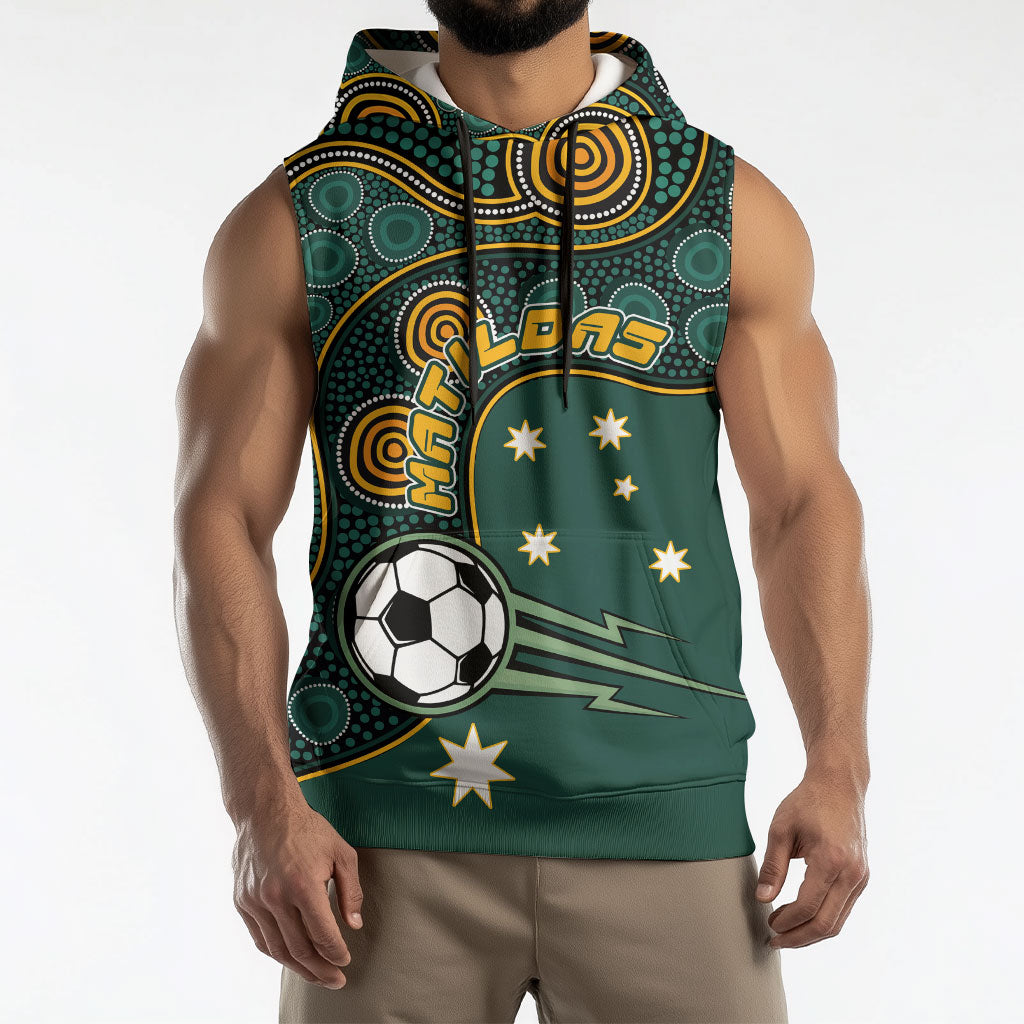 Matildas Game On Sleeveless Hoodie Indigenous Dot Art Soccer Ball With Southern Cross Stars