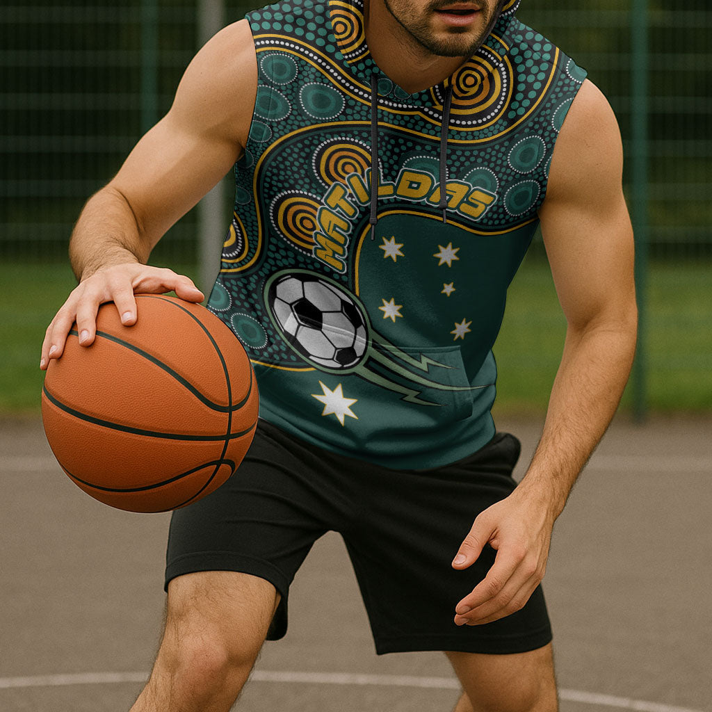Matildas Game On Sleeveless Hoodie Indigenous Dot Art Soccer Ball With Southern Cross Stars