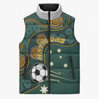 Matildas Game On Sleeveless Puffer Jacket Indigenous Dot Art Soccer Ball With Southern Cross Stars