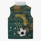 Matildas Game On Sleeveless Puffer Jacket Indigenous Dot Art Soccer Ball With Southern Cross Stars