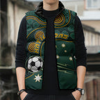 Matildas Game On Sleeveless Puffer Jacket Indigenous Dot Art Soccer Ball With Southern Cross Stars