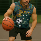 Matildas Game On Sleeveless Zip Hoodie Indigenous Dot Art Soccer Ball With Southern Cross Stars