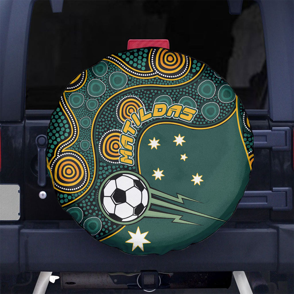 Matildas Game On Spare Tire Cover Indigenous Dot Art Soccer Ball With Southern Cross Stars