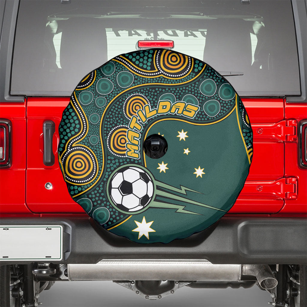 Matildas Game On Spare Tire Cover Indigenous Dot Art Soccer Ball With Southern Cross Stars