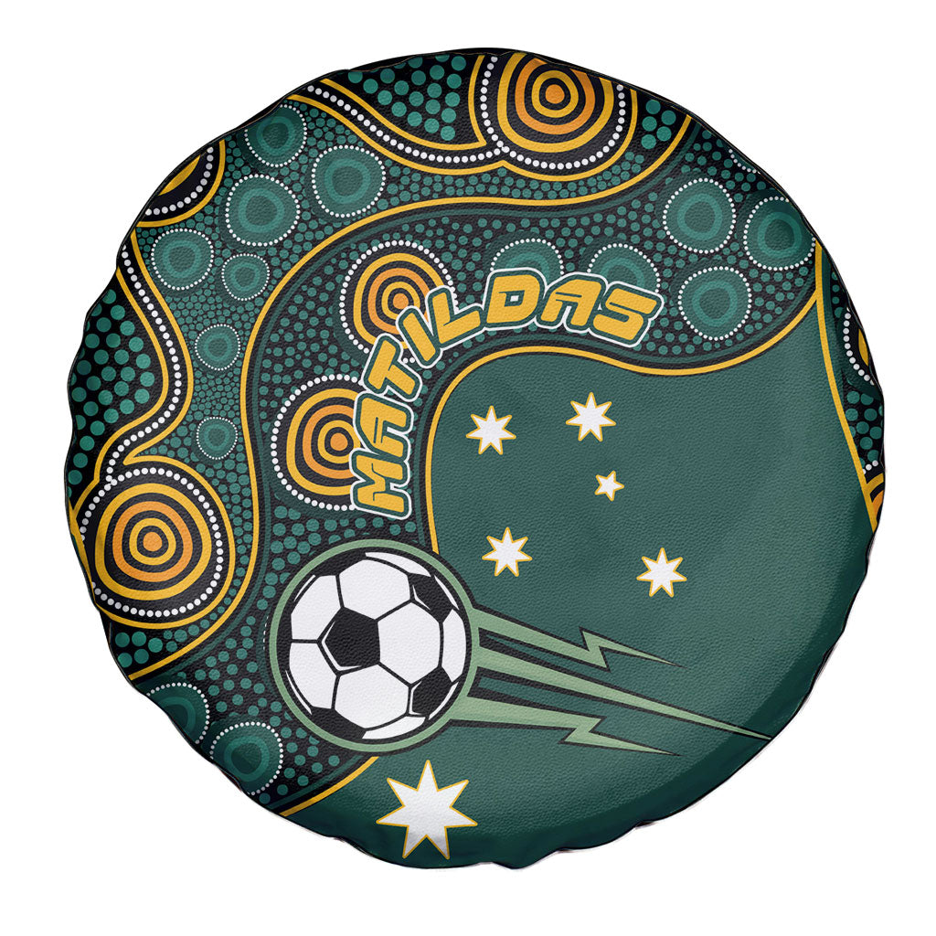 Matildas Game On Spare Tire Cover Indigenous Dot Art Soccer Ball With Southern Cross Stars