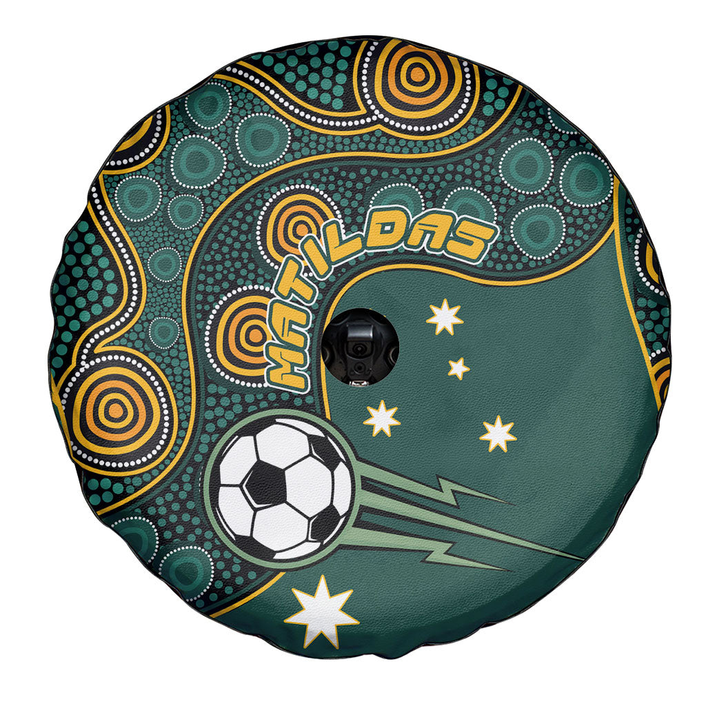 Matildas Game On Spare Tire Cover Indigenous Dot Art Soccer Ball With Southern Cross Stars