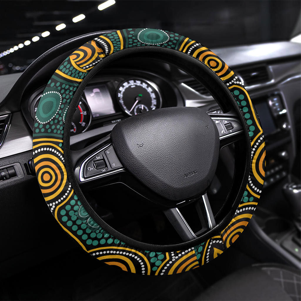 Matildas Game On Steering Wheel Cover Indigenous Dot Art Soccer Ball With Southern Cross Stars