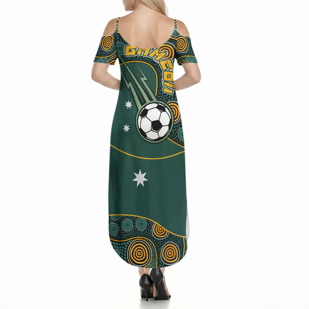 Matildas Game On Summer Maxi Dress Indigenous Dot Art Soccer Ball With Southern Cross Stars