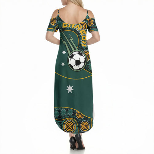 Matildas Game On Summer Maxi Dress Indigenous Dot Art Soccer Ball With Southern Cross Stars