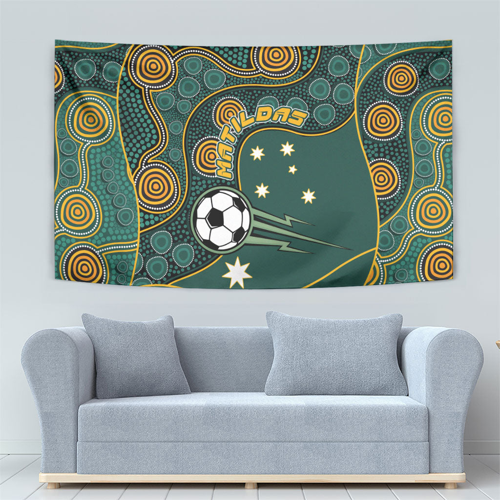Matildas Game On Tapestry Indigenous Dot Art Soccer Ball With Southern Cross Stars
