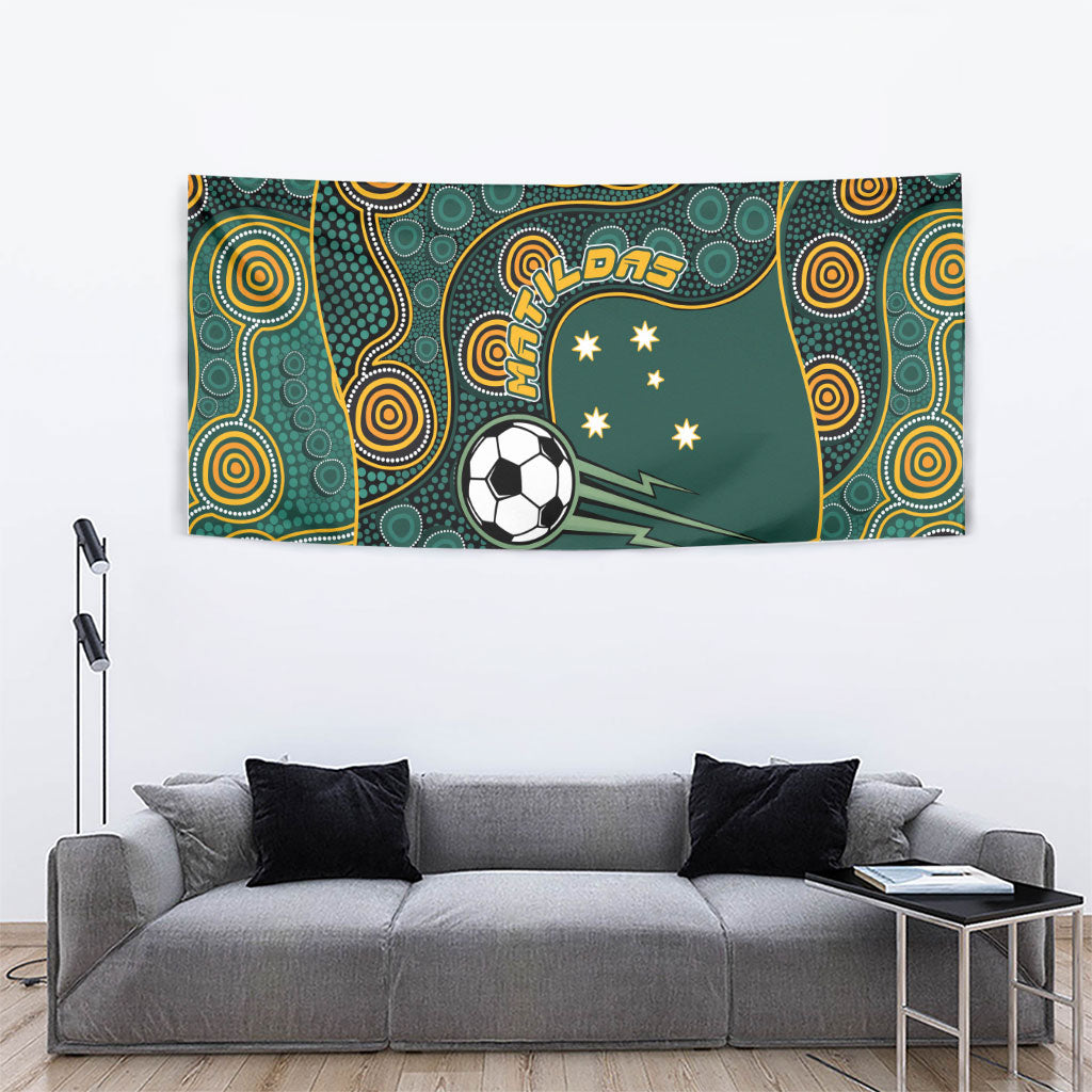 Matildas Game On Tapestry Indigenous Dot Art Soccer Ball With Southern Cross Stars
