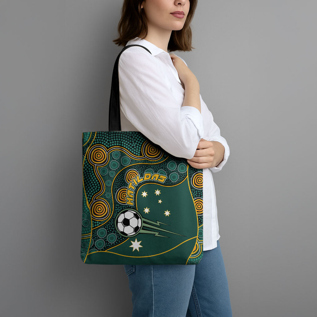 Matildas Game On Tote Bag Indigenous Dot Art Soccer Ball With Southern Cross Stars
