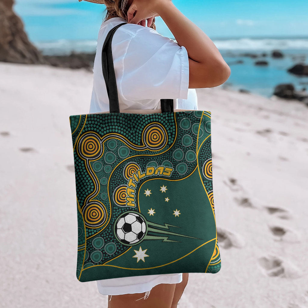 Matildas Game On Tote Bag Indigenous Dot Art Soccer Ball With Southern Cross Stars