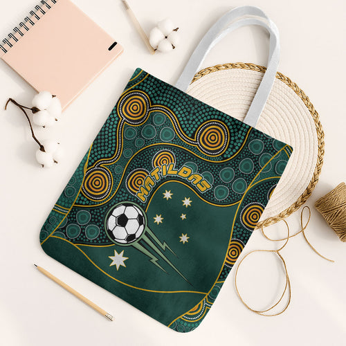 Matildas Game On Tote Bag Indigenous Dot Art Soccer Ball With Southern Cross Stars
