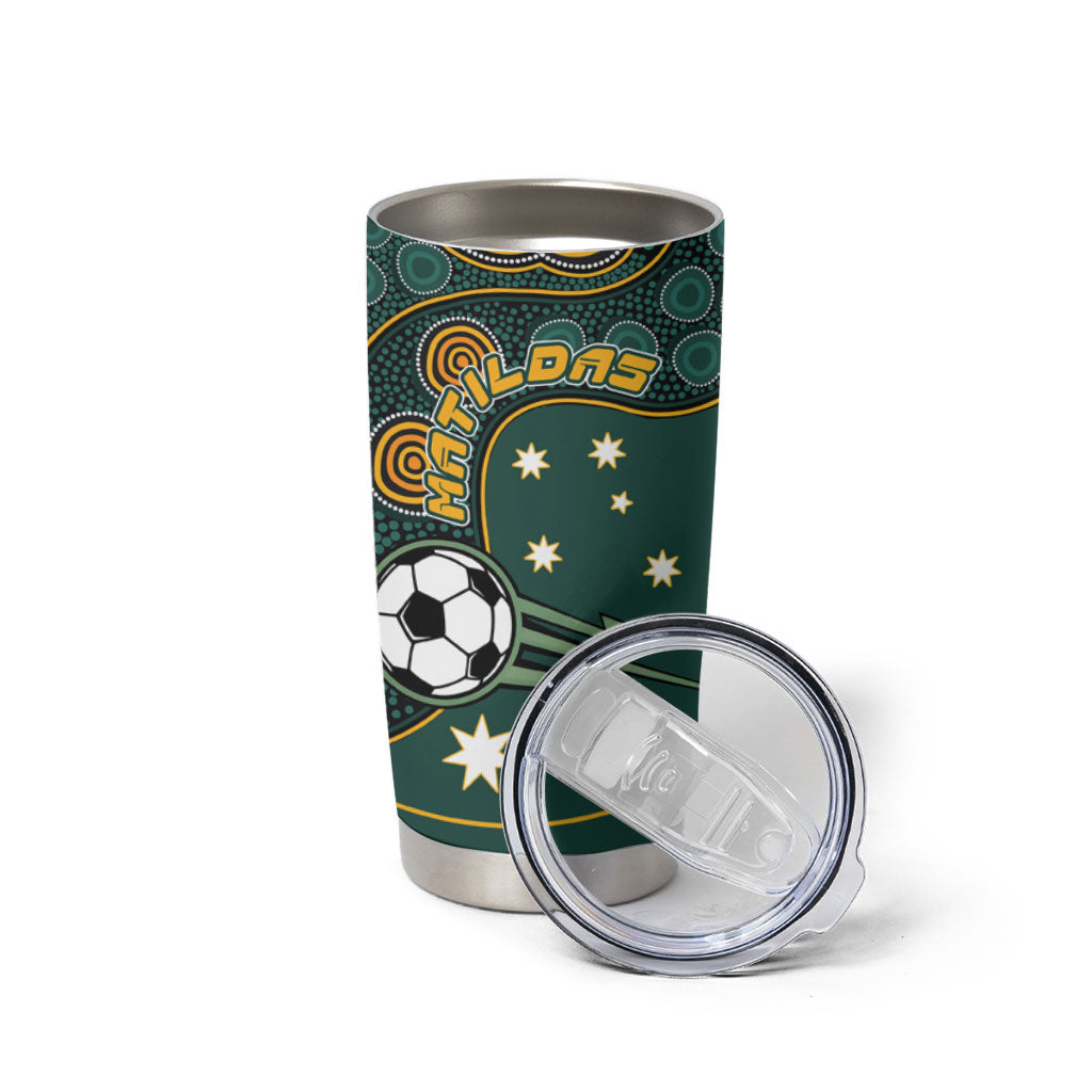 Matildas Game On Tumbler Cup Indigenous Dot Art Soccer Ball With Southern Cross Stars