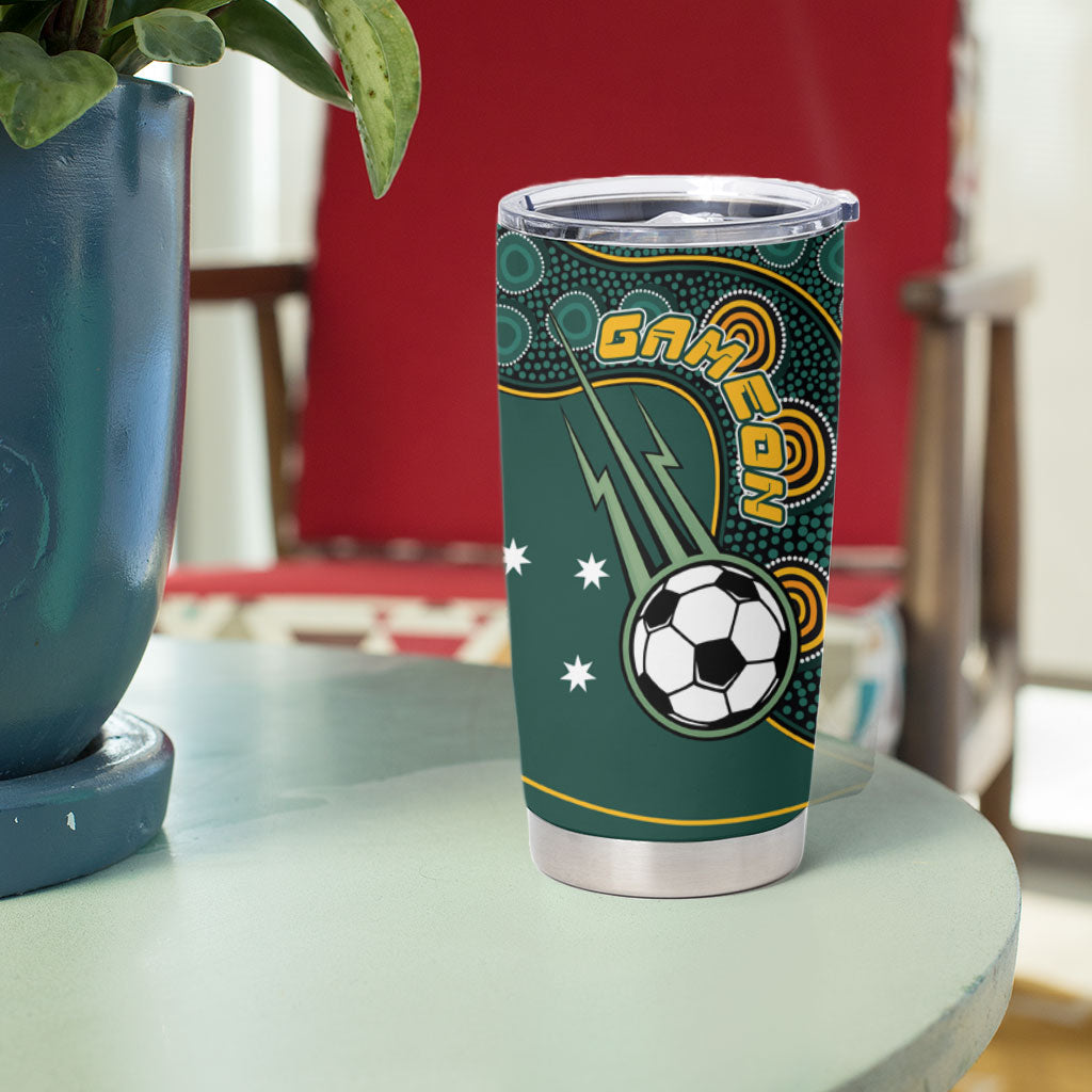 Matildas Game On Tumbler Cup Indigenous Dot Art Soccer Ball With Southern Cross Stars