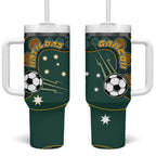 Matildas Game On Tumbler With Handle Indigenous Dot Art Soccer Ball With Southern Cross Stars