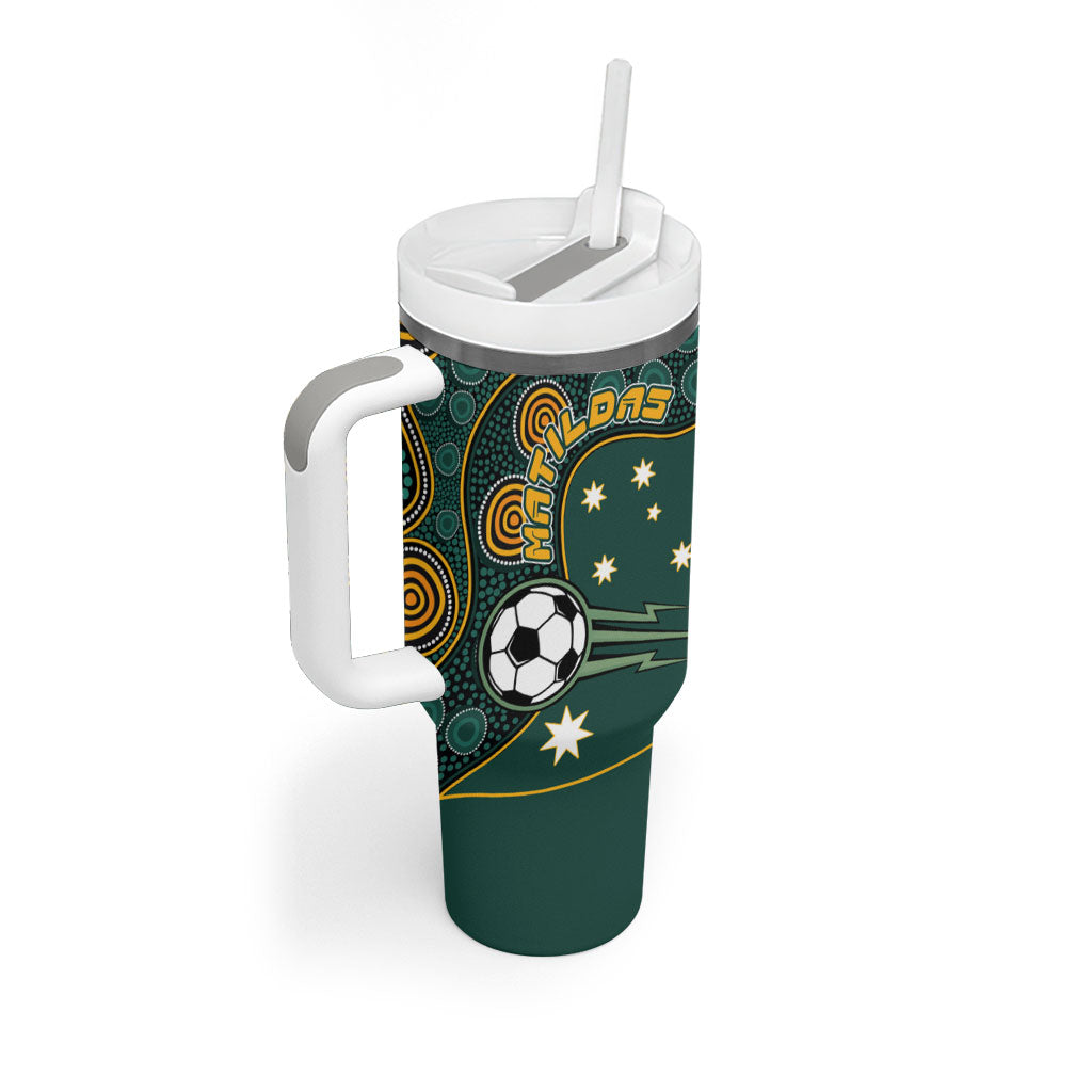 Matildas Game On Tumbler With Handle Indigenous Dot Art Soccer Ball With Southern Cross Stars