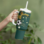 Matildas Game On Tumbler With Handle Indigenous Dot Art Soccer Ball With Southern Cross Stars
