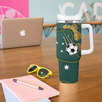 Matildas Game On Tumbler With Handle Indigenous Dot Art Soccer Ball With Southern Cross Stars