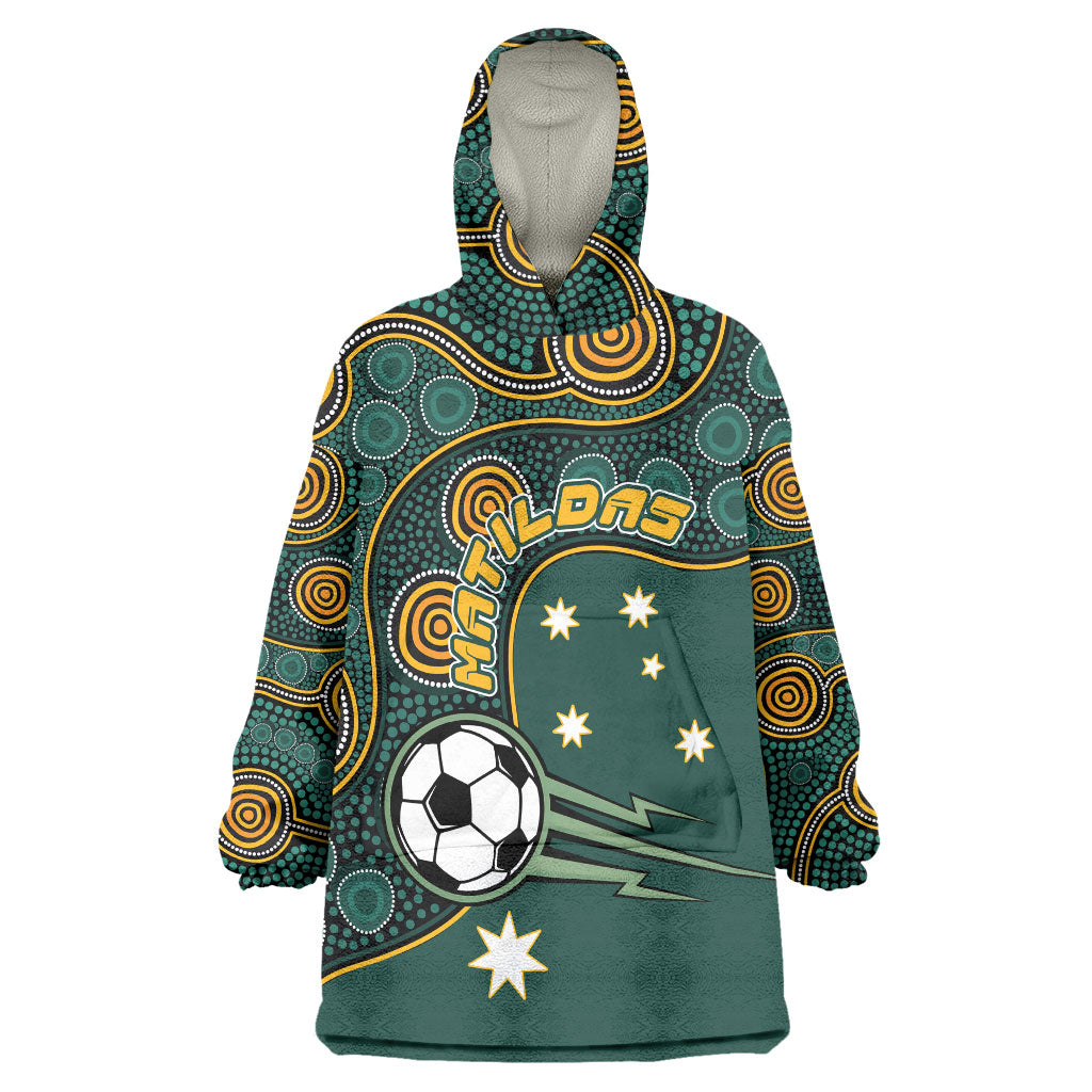 Matildas Game On Wearable Blanket Hoodie Indigenous Dot Art Soccer Ball With Southern Cross Stars
