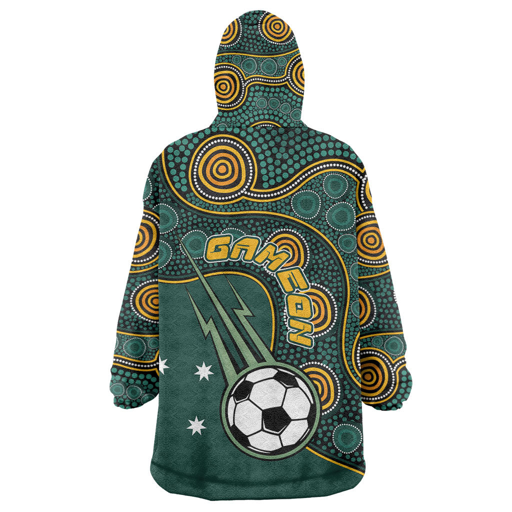 Matildas Game On Wearable Blanket Hoodie Indigenous Dot Art Soccer Ball With Southern Cross Stars