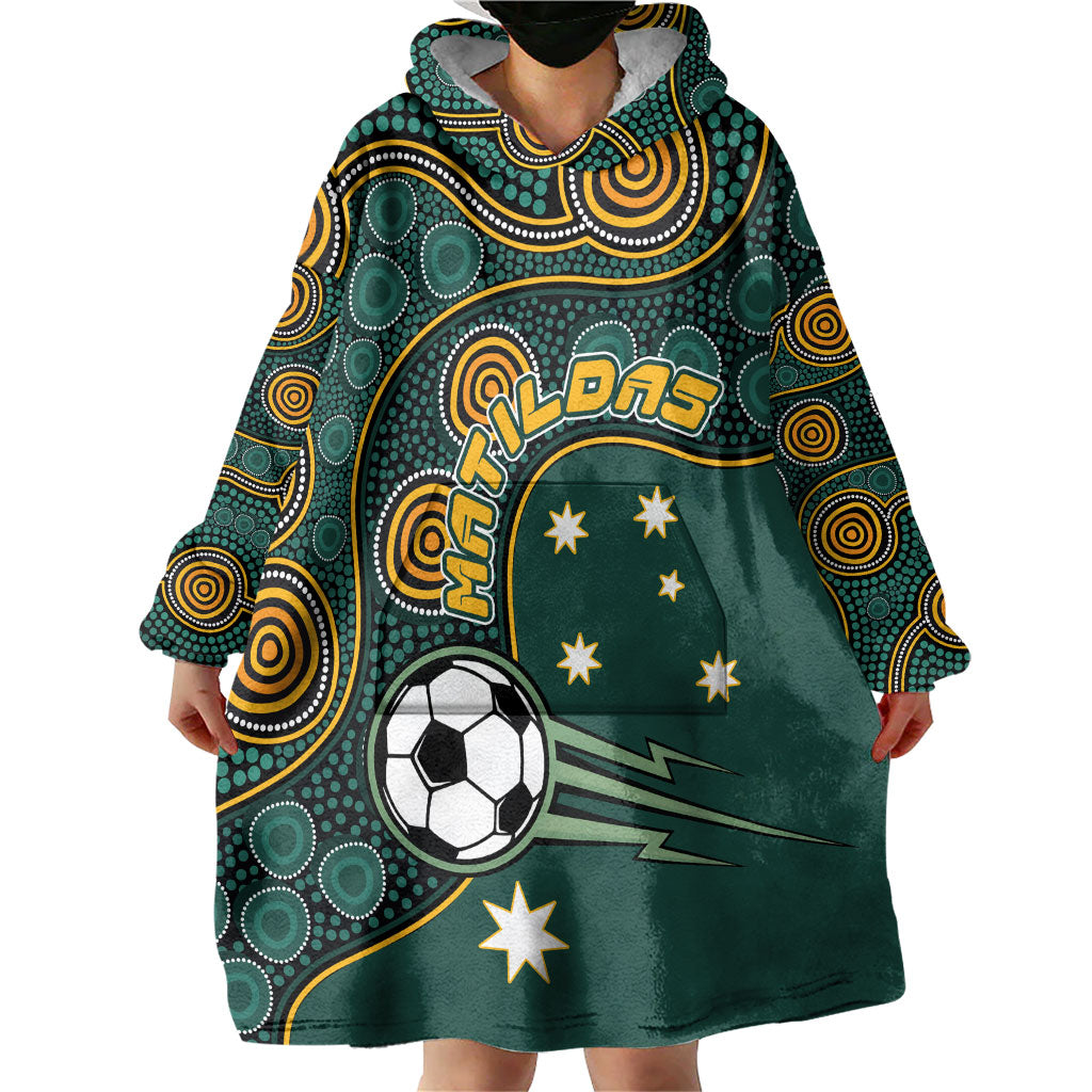 Matildas Game On Wearable Blanket Hoodie Indigenous Dot Art Soccer Ball With Southern Cross Stars