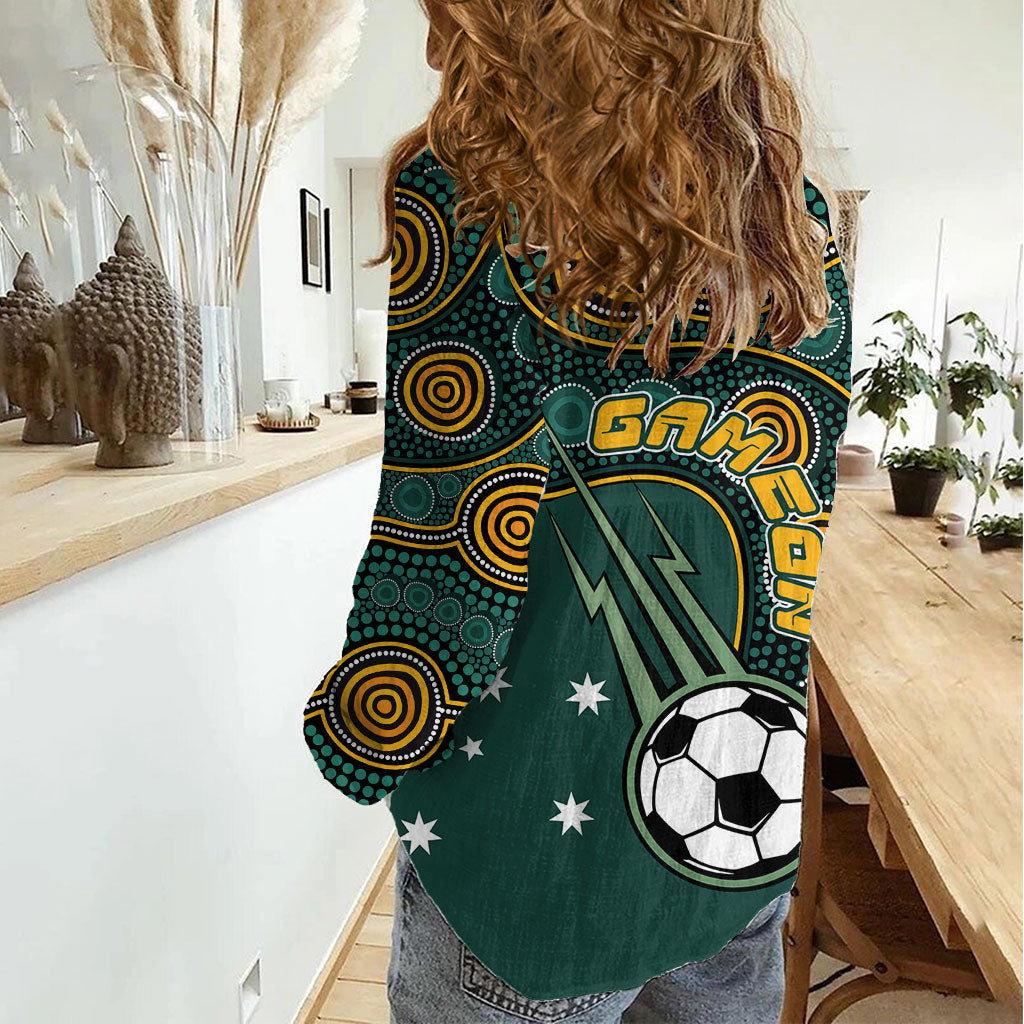 Matildas Game On Women Casual Shirt Indigenous Dot Art Soccer Ball With Southern Cross Stars