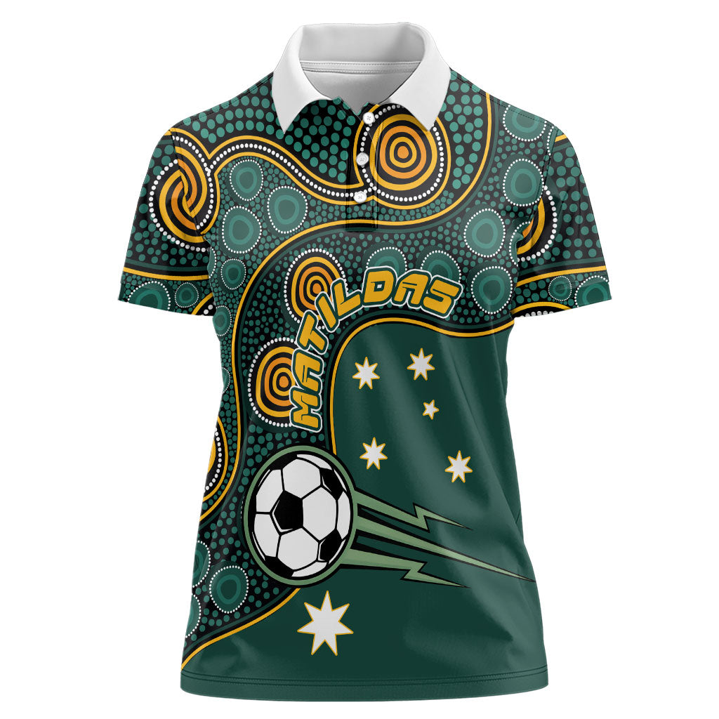 Matildas Game On Women Polo Shirt Indigenous Dot Art Soccer Ball With Southern Cross Stars