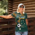 Matildas Game On Women Polo Shirt Indigenous Dot Art Soccer Ball With Southern Cross Stars