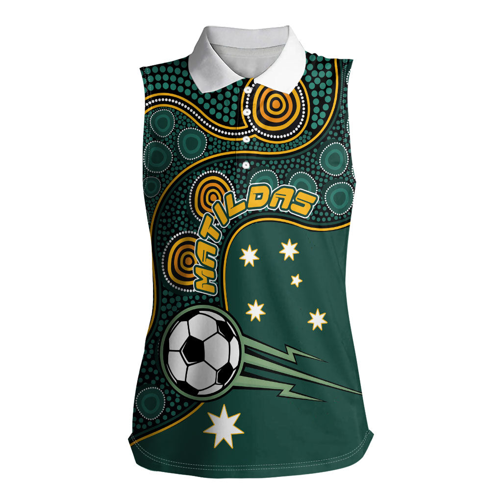 Matildas Game On Women Sleeveless Polo Shirt Indigenous Dot Art Soccer Ball With Southern Cross Stars